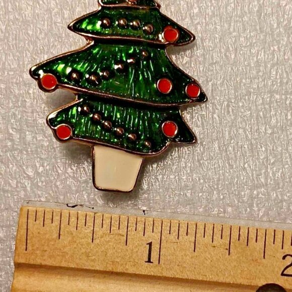 Christmas Tree Brooch Pin Green Red Holidays VTG - Picture 5 of 5